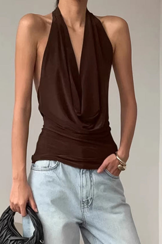 Spring Summer Designer Knitted Backless Boat-Neck Top Womens Clothing 