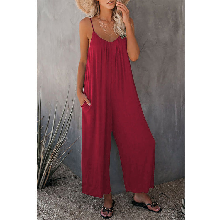 Women’s Pleated Chest Cross-Strap Jumpsuit 