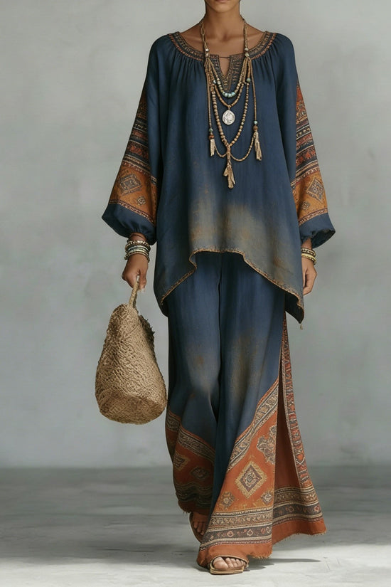 Women's Fashionable Printed Crew-Neck Casual Long-Sleeve Set 