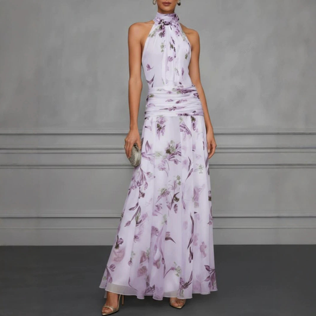 Hanging neck printed dress 