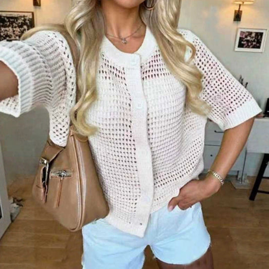 Women's Solid-color Cardigan Sweater Top 