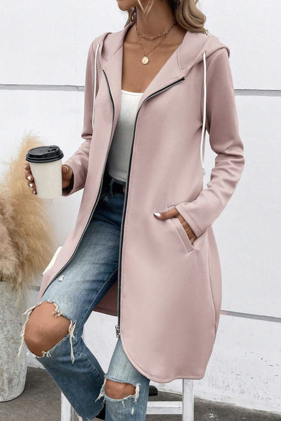 Personality Street Zip Hooded Long Velvet Lining Sweatshirt 