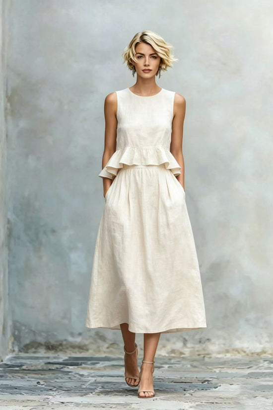 Sleeveless Crew-Neck High-Waisted Ruffle-Trim Resort-Style Dress 