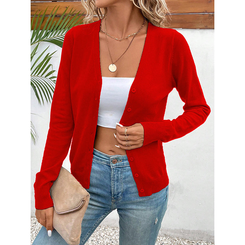 Women's Long Sleeve V-Neck Button Down Cardigan Knit Shrugs Sweater CJ US