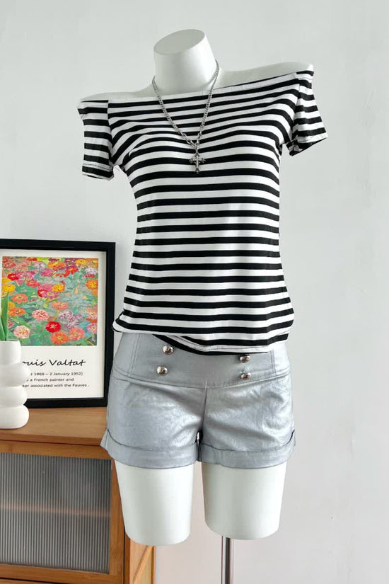 Ladies' Off Shoulder Striped Top Casual One Shoulder Shirt 