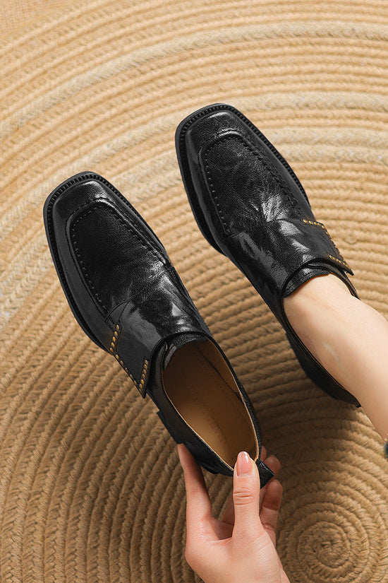 New Springautumn Square-toe Chunky-heel Deep-vamp Pumps In British Style 