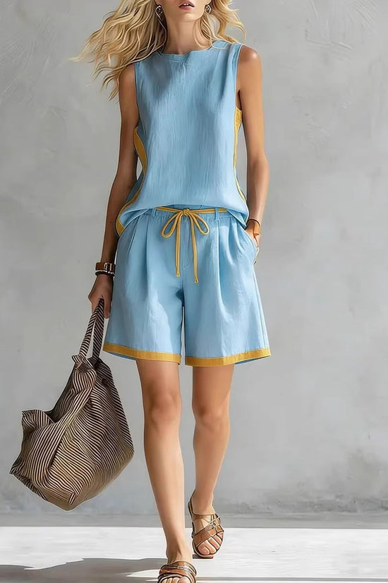Solid-color Loose Casual Vest And Shorts Set 