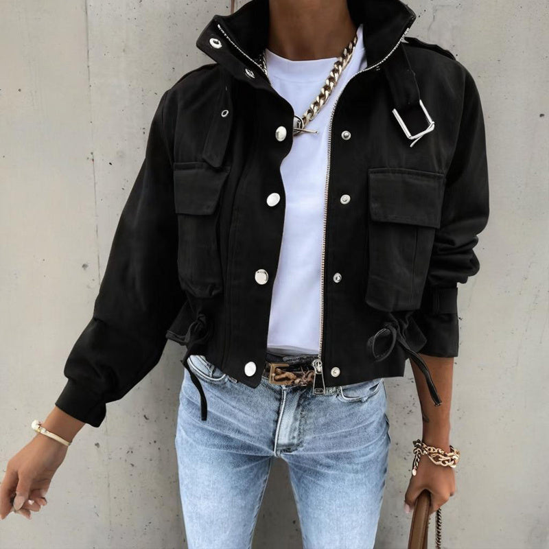 Women’s stand collar drawstring hem jacket CJ US