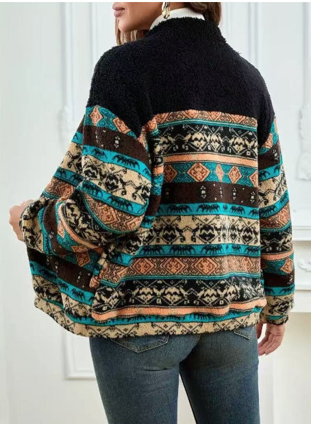 Double-sided Plush Stand-up Collar Zip-up Cardigan For Fall And Winter 