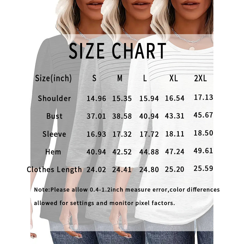 Women's 3-Pack 3 4 Sleeve Tunic Tops, Round Neck Pleated Blouse, Dressy Casual Shirts For Spring Summer Fall CJ US
