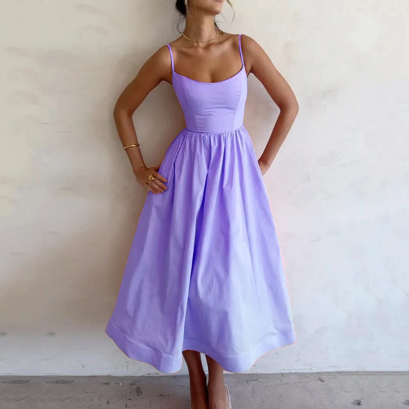 🌸 Women's Solid Color Printing Fresh Sweet Suspender Dress FitiqueFit