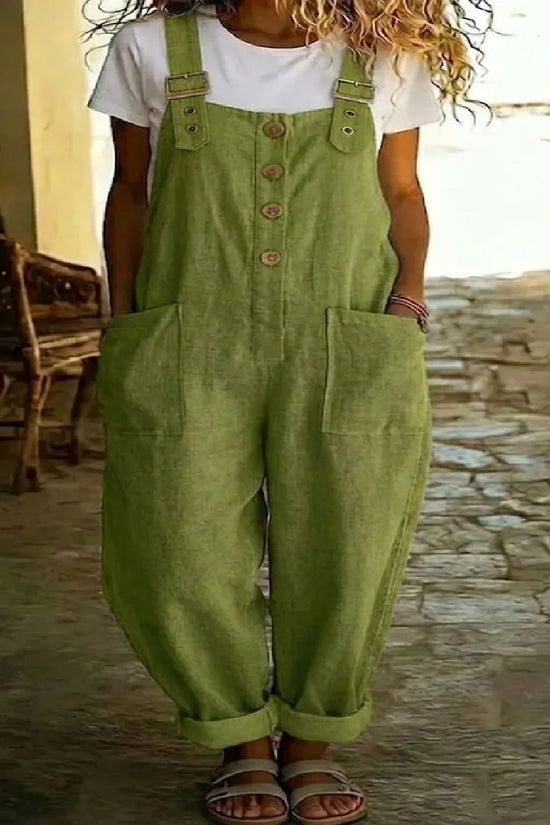 Solid-color Vintage Straight-leg Overalls For Women 