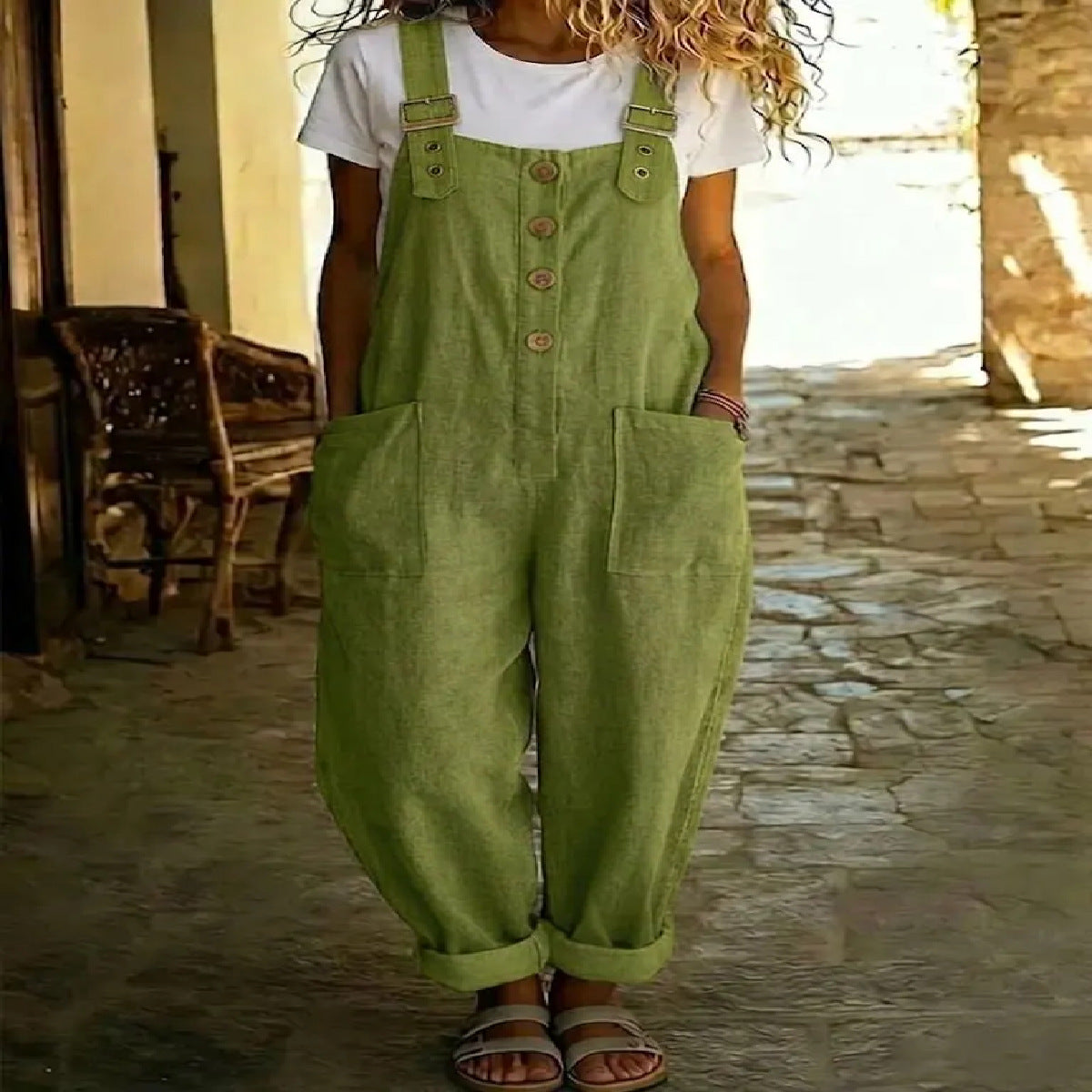 Solid-color Vintage Straight-leg Overalls For Women 