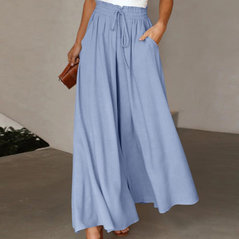Women's High Waist Wide Leg Pants Elastic Drawstring Casual Loose Flowy Trousers With Pockets CJ US