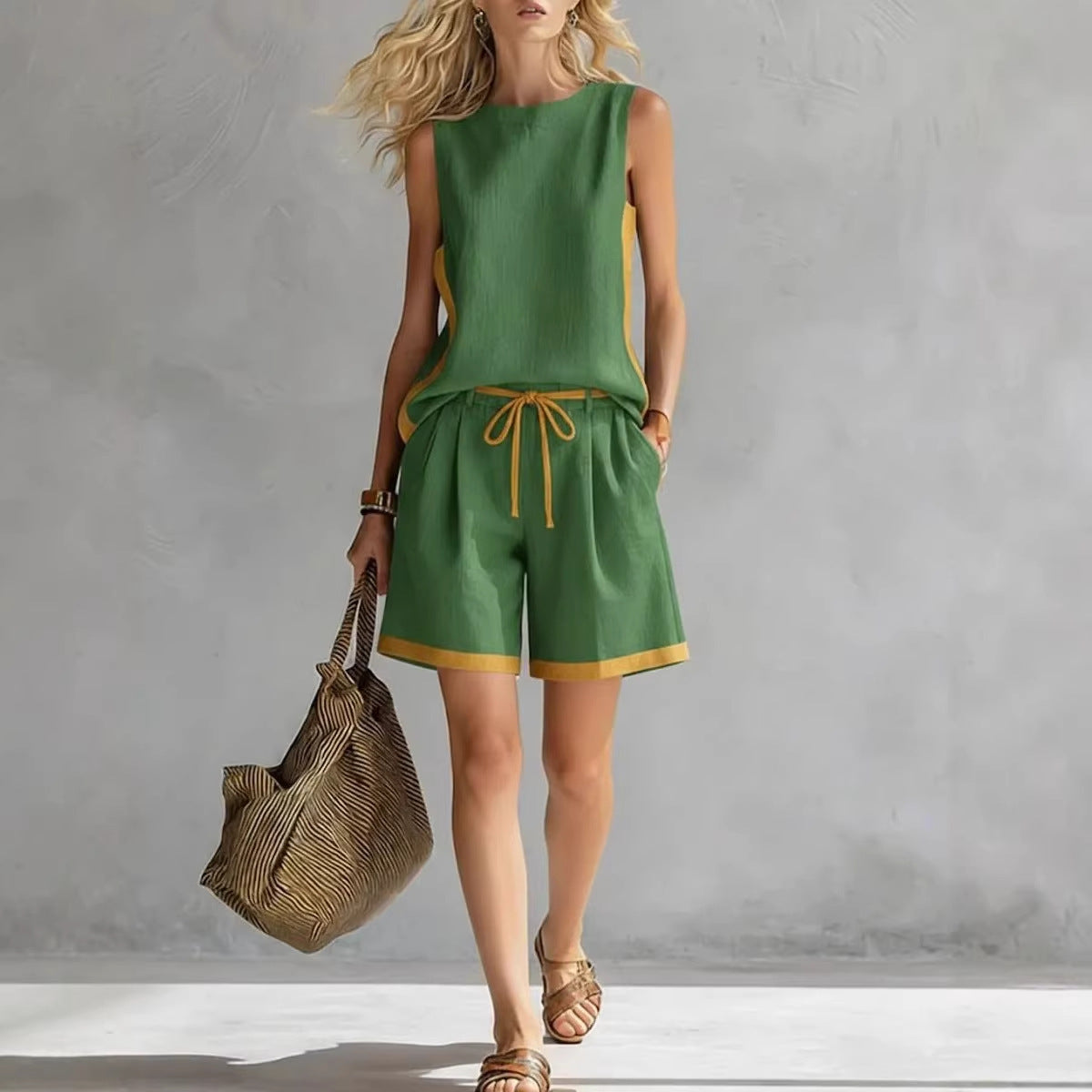 Solid-color Loose Casual Vest And Shorts Set 