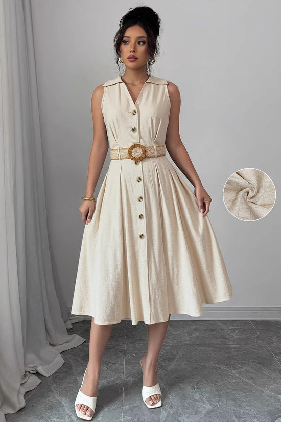 V-neck sleeveless breasted waistband A hem shirt dress for women 