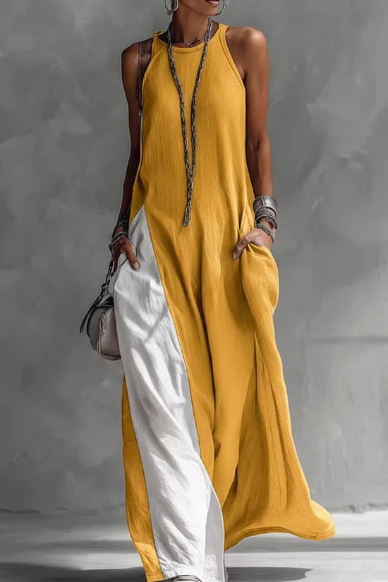 Womens Sleeveless Loose-Fit Off-Shoulder Dress With Pockets 