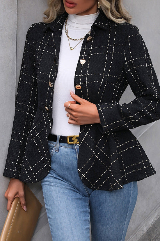 Women’s Plus-Size Solid Color Peplum Jacket – Casual Outerwear 