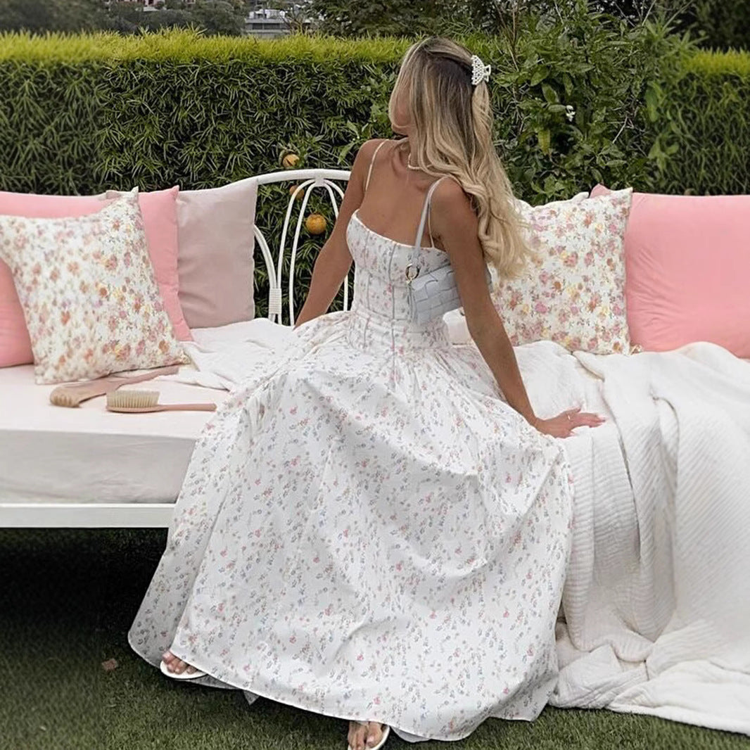 Sexy Printed Strapless Dress Summer Fitted Backless Long Dress Elegant High-End Style Beautiful Summer Dress 