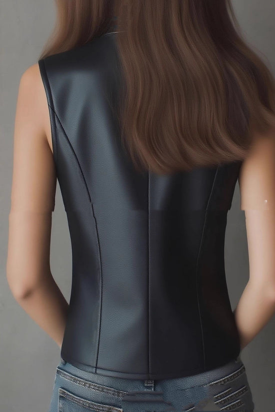 Fashionable Stand Collar Sexy Backless Slim-fit Crop PU Vest 