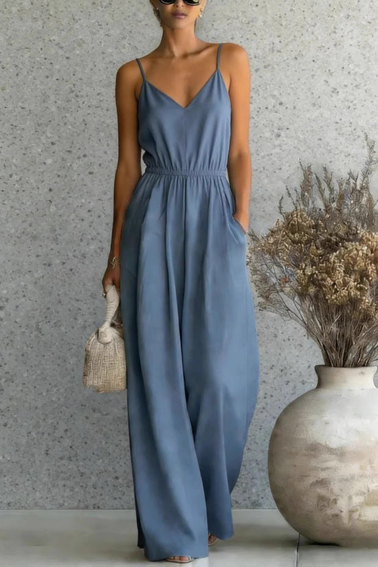 Summer Women's Slip-dress Casual Wide-leg Jumpsuit 