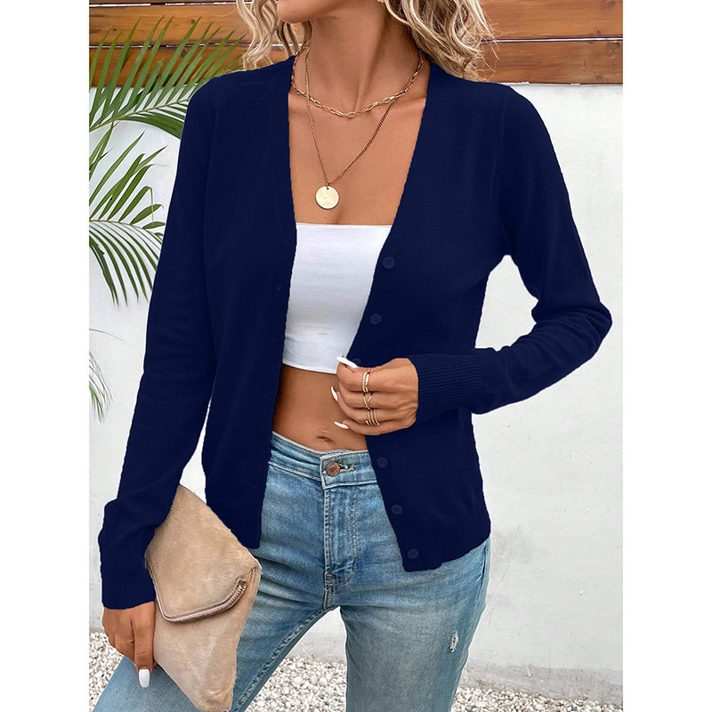 Women's Long Sleeve V-Neck Button Down Cardigan Knit Shrugs Sweater CJ US