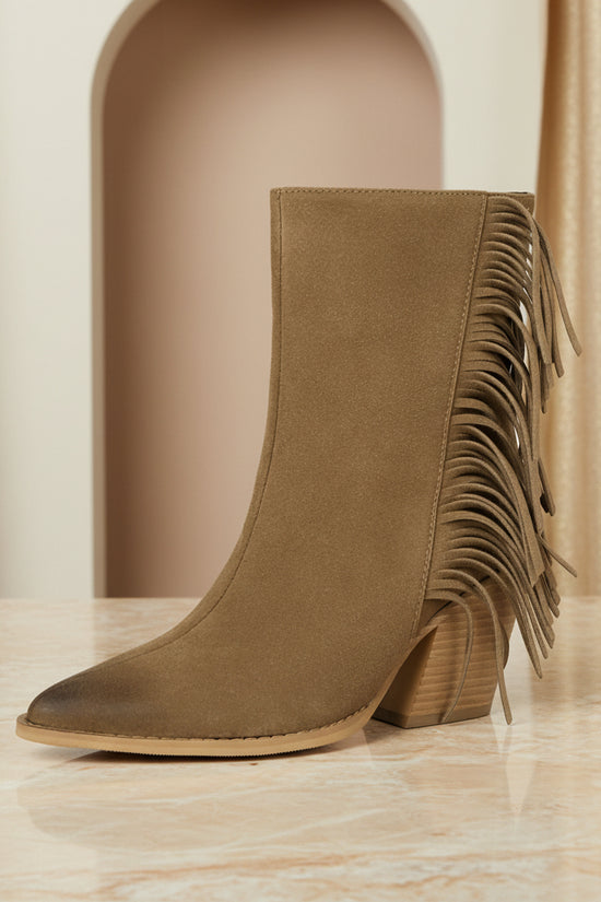 Western Style Ankle Boots for Women, Pointed Toe with Tassel, Chunky High Heel Made to order, ships in 7 days 