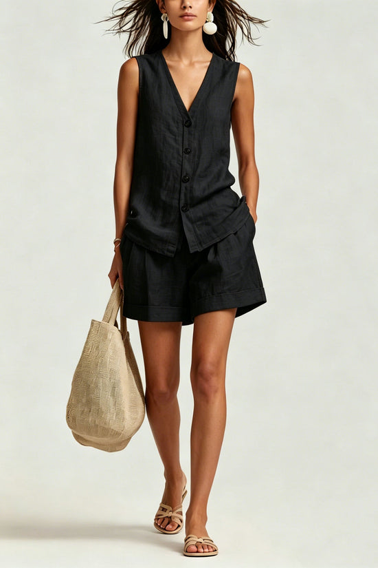 Women's Casual Sleeveless Vest And Shorts Set 
