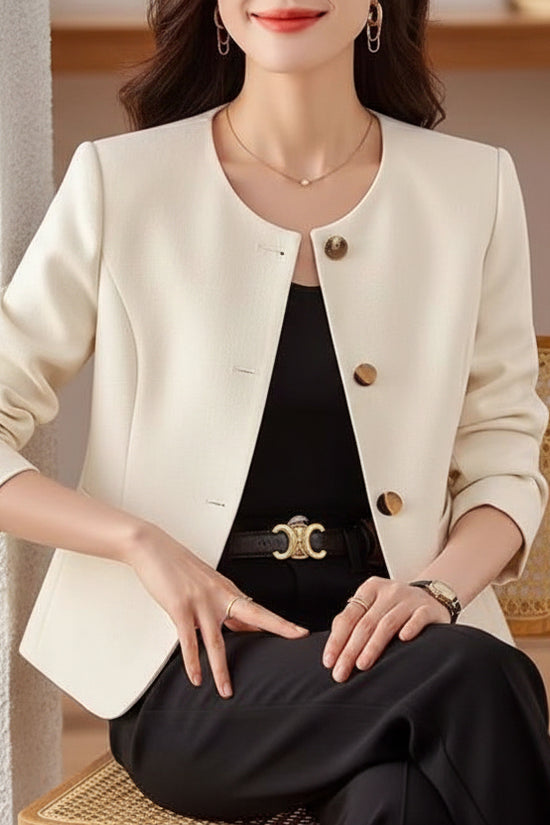 Womens Casual Cropped Jacket With A Crew Neck 