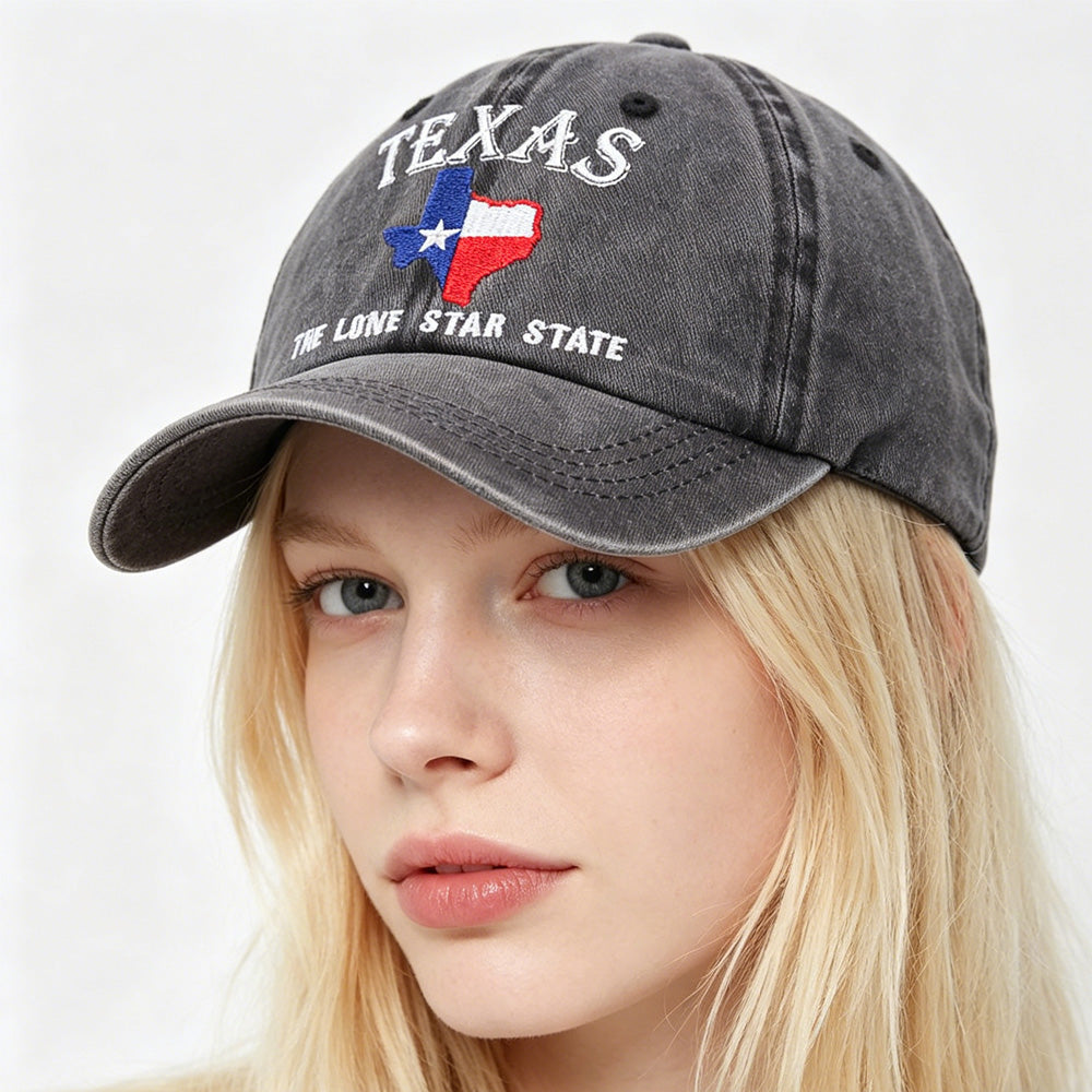 Texas Lone Star Embroidered Vintage Washed Baseball Cap – Adjustable Unisex Hat 