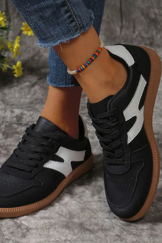 Contrast Lace Up Round Toe Flats Sneakers 