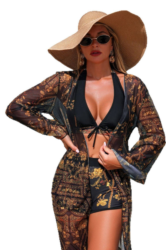 Fashion Bikini Three-Piece Set with Print Pattern Sexy Swimwear for Women 