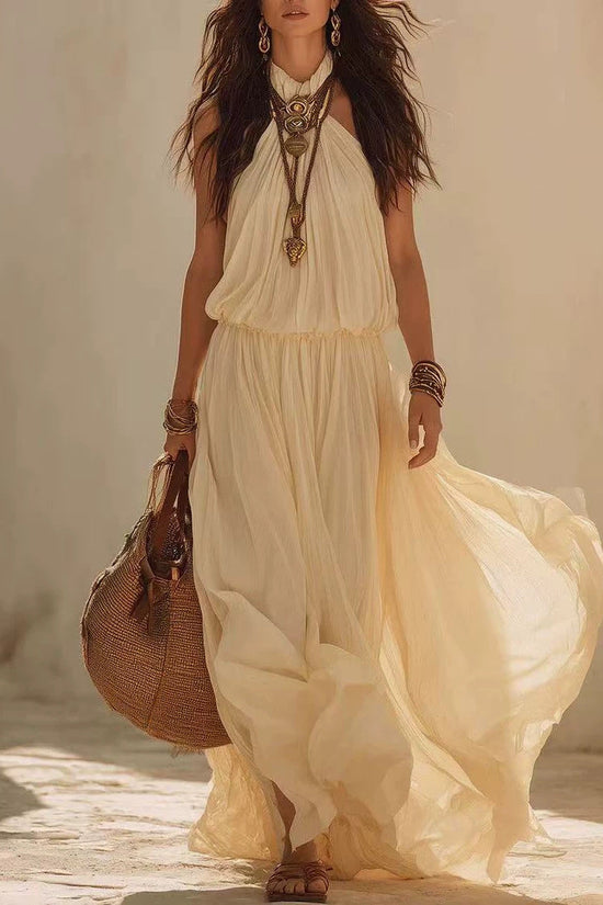Hanging neck and waist cinching dress 