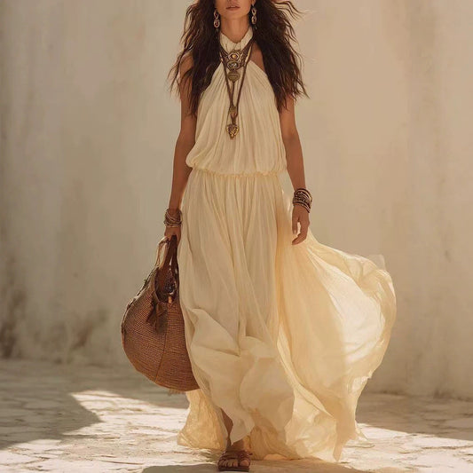 Hanging neck and waist cinching dress 