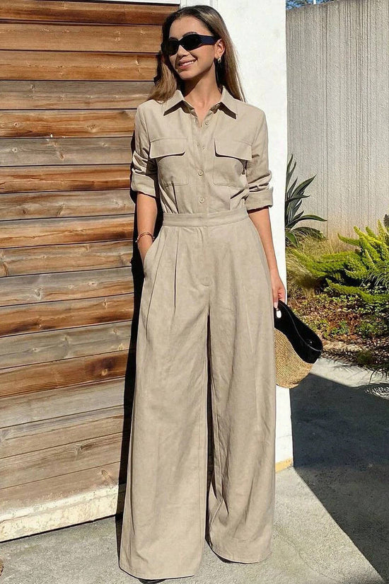 Women's collar long sleeved jumpsuit 