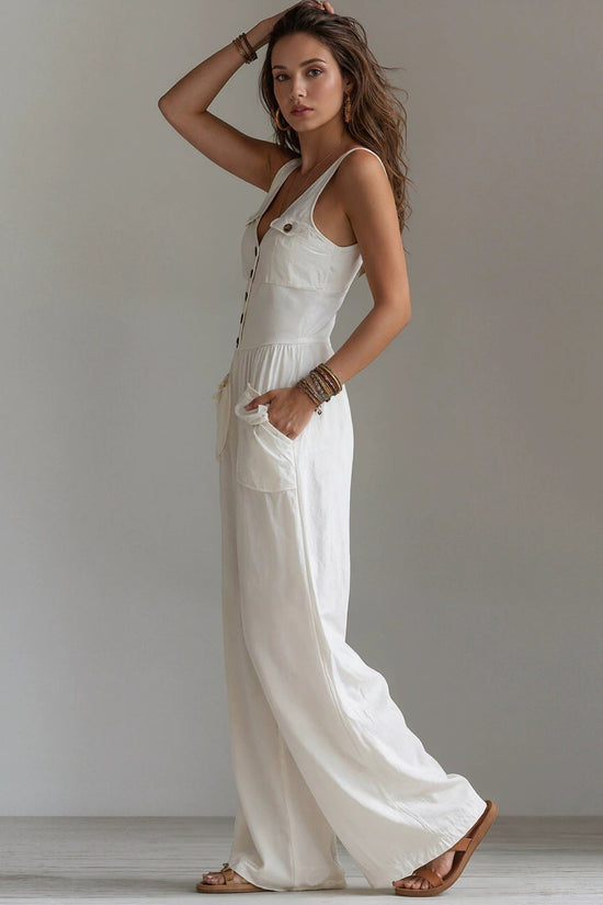 Summer pocket V-neck vest high waisted jumpsuit for women 