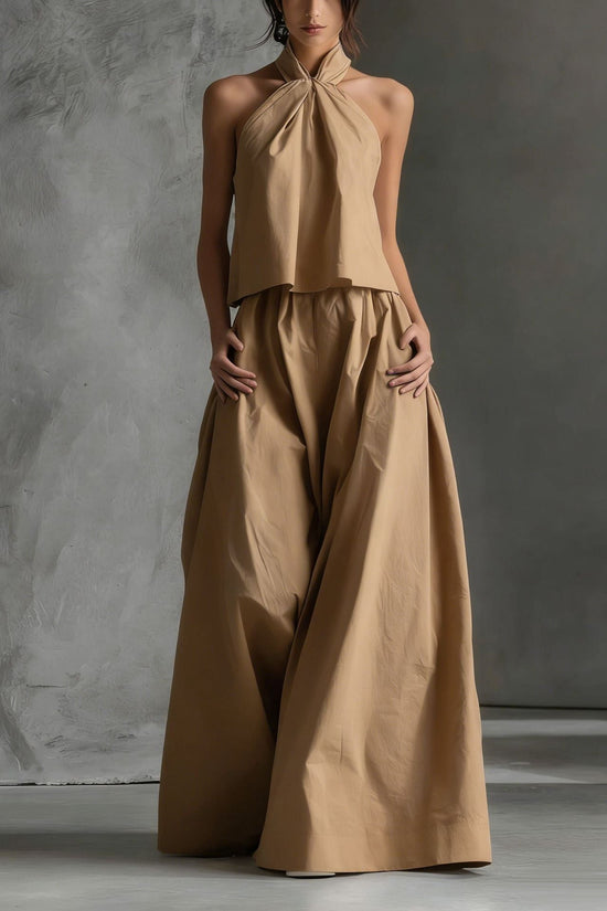 Loose Sleeveless Top High-Waisted Wide-Leg Pants Two-Piece Set for Women 