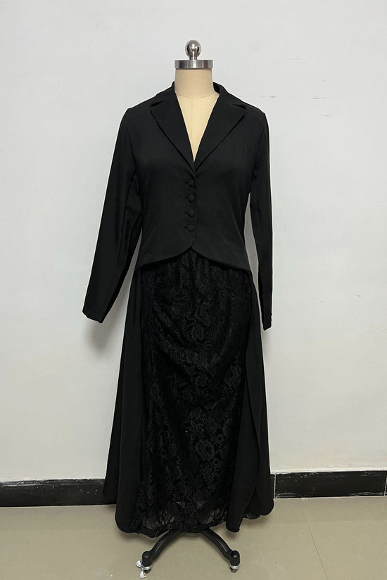Chic Lace Suit Collar Two-Piece Long Sleeve Dress for Women 
