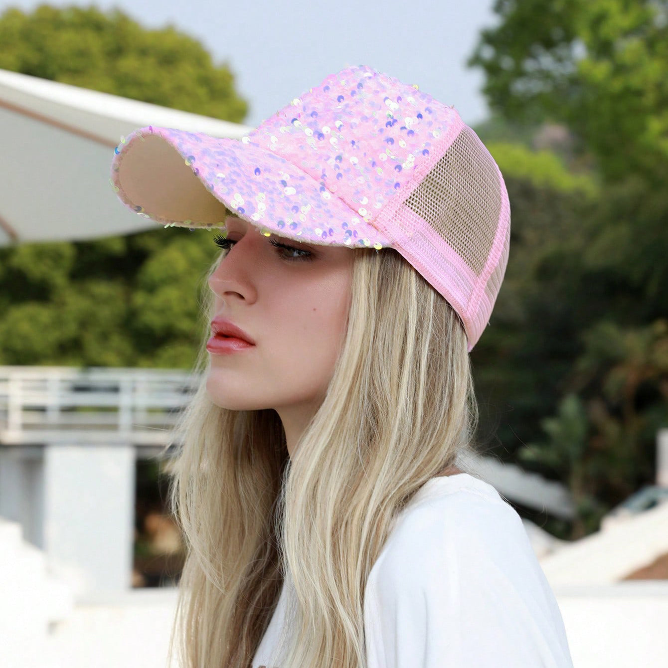 Colorful Sequin-embroidered Mesh Fabric Breathable Beanie With Sunshade Trendy Fashion Style Baseball Cap For Daily Outings, Parties, Outdoor Activities 