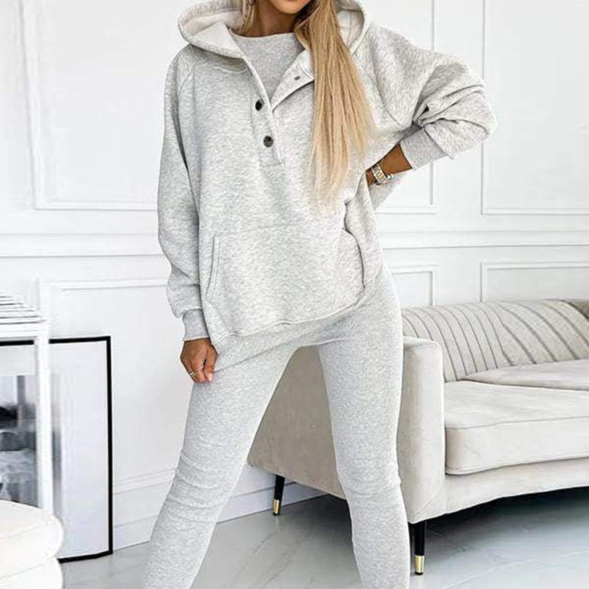 Women's Sports Suit Loose Hooded Sweatshirt & Vest Trousers | Diversi