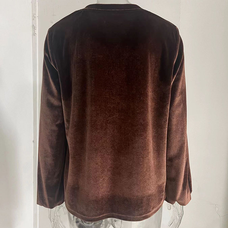 Women's Solid Color V-Neck Button Detail Long Sleeve Pullover CJ US