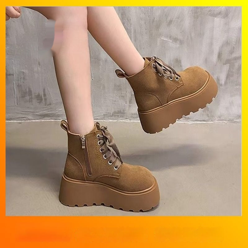 Stylish Chunky-soled Vintage Lace-up Versatile Boots For Women 