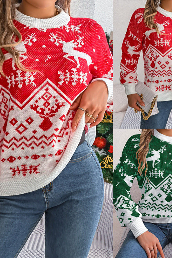 2025 New Year Autumn Winter Casual Deer Pattern Long Sleeve Hoodie Sweater Christmas For Women Red Green Knitted Pullover Jumper CJ