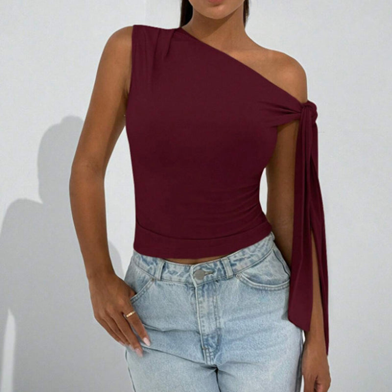 Women's  One Off The Shoulder Tops Asymmetrical Neck Tie Shoulder Going Out Shirt 