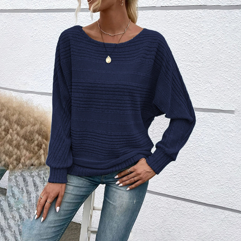 Women's Textured Round Neck Long Sleeve Top - Casual Solid Pullover For Spring & Fall CJ US