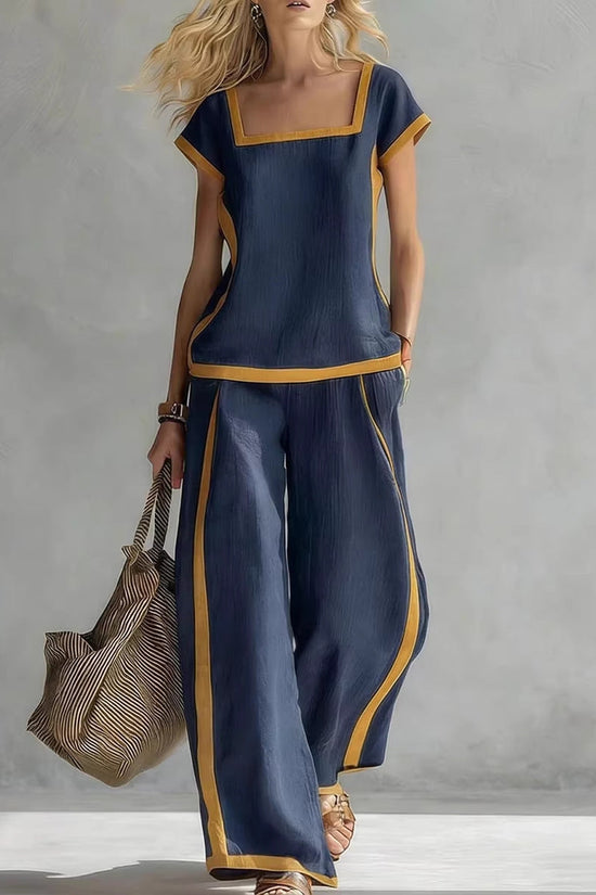 Women's Casual Square-Neck Short-Sleeve Pants Set 