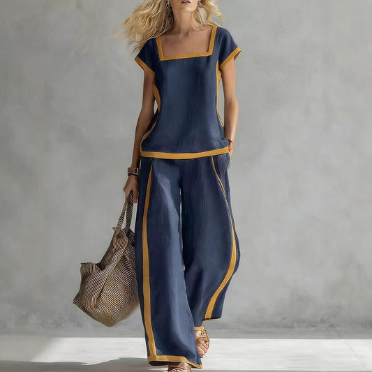 Women's Casual Square-Neck Short-Sleeve Pants Set 