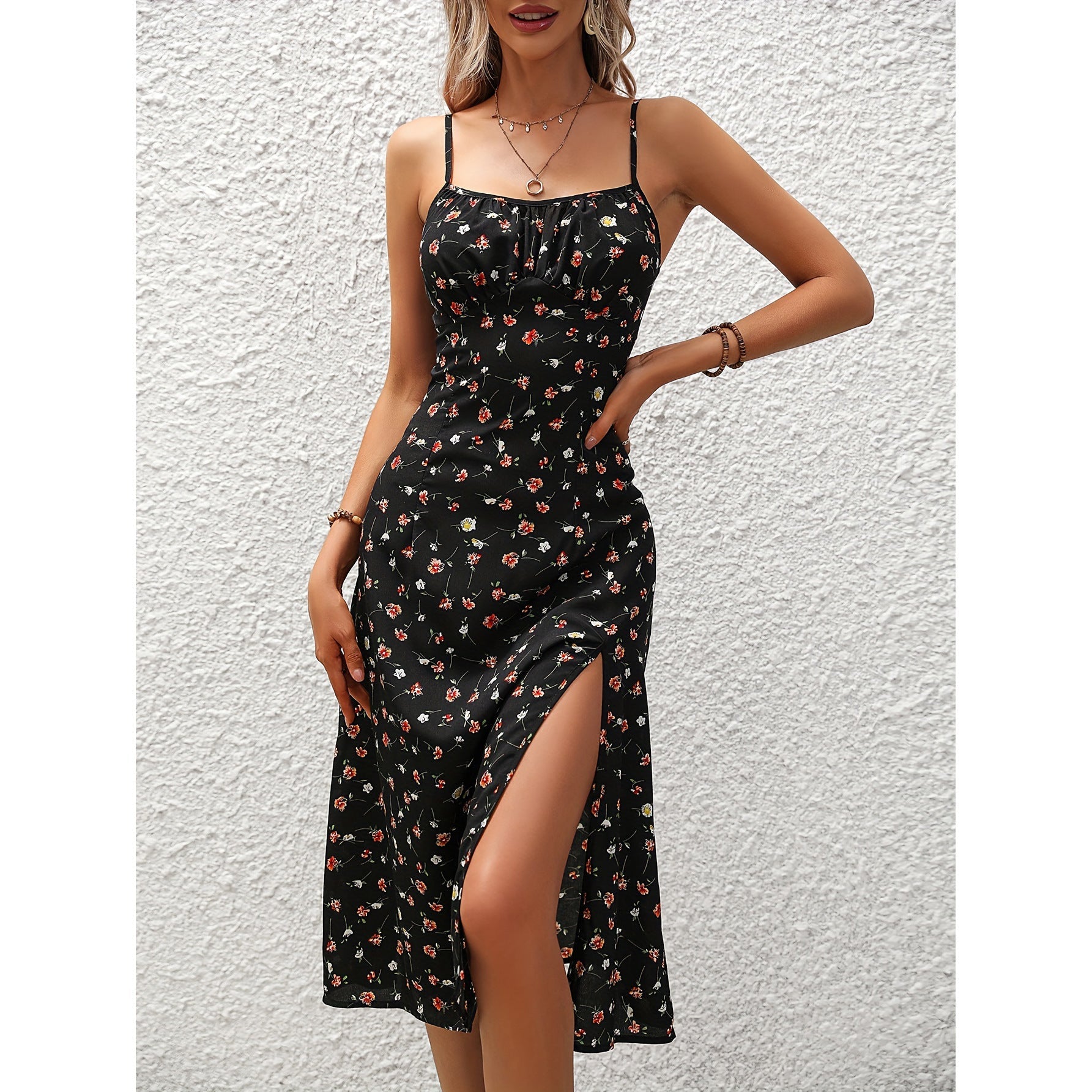 New Polka Dot Print Suspender Dress Summer Sexy Split Long Dresses For Womens Clothing FitiqueFit