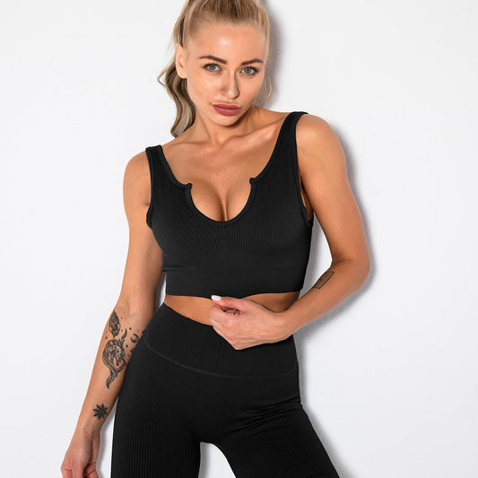 Seamless Ribbed Built Bra Tank Top – Women's Longline Workout Crop Top FitiqueFit