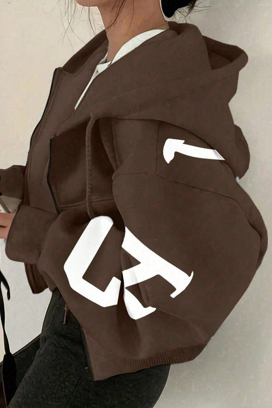 Long-sleeve Zip-up Casual Sweatshirt With A Printed Design 